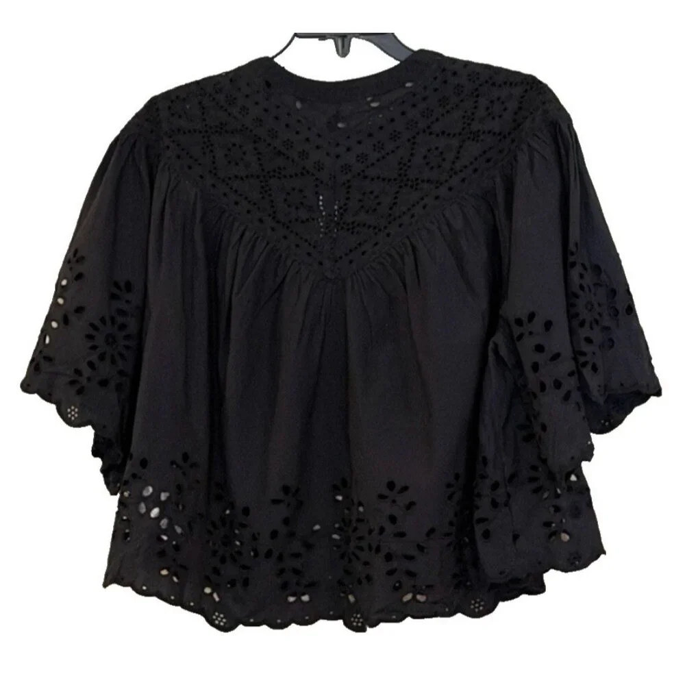 Madewell Black Eyelet Button-Front Blouse - Picture 3 of 8